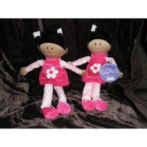 (LOT OF 2) NEW BY CUTIES PLUSH 11" SOFT DOLLS AFRICAN AMERICAN, PRETTY IN PINK